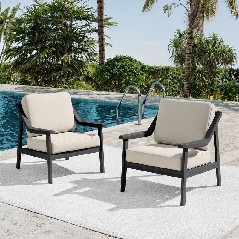 Outdoor Patio Club Chair Arm Lounge Cushion Chair (Set of 2) - BlackFrame-Light Camel