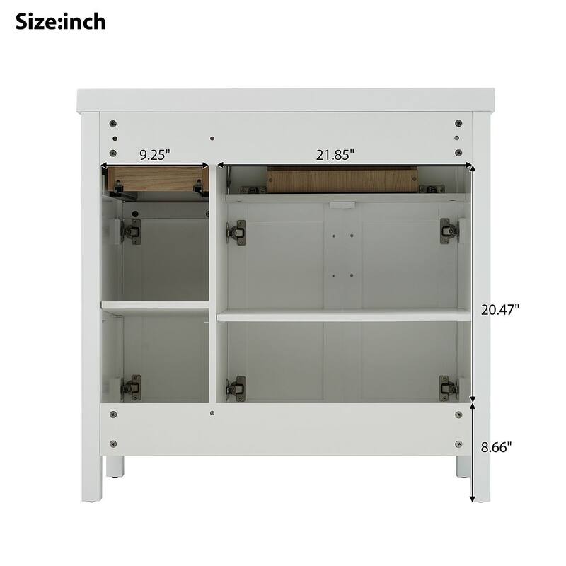 36" Bathroom Vanity Cabinet with Resin Integrated Sink - 2 Drawers, 3 Doors
