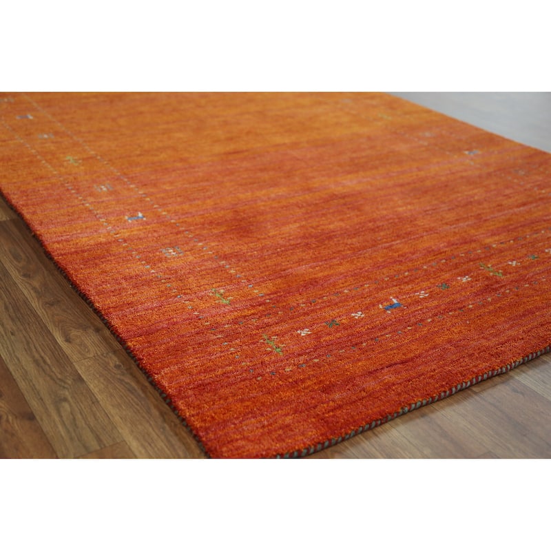 Gabbeh Indian Area Rug Hand-Knotted Tribal Oriental Wool Carpet - 4'10" x 7'7" - 4'10" x 7'7" - Orange