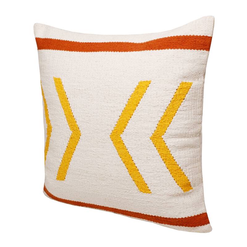 Handwoven Geometric Cotton Throw Pillow Cover - 20" - Yellow and White