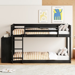 Twin Over Twin Bunk Bed with Storage Drawers and Shelves for Kids