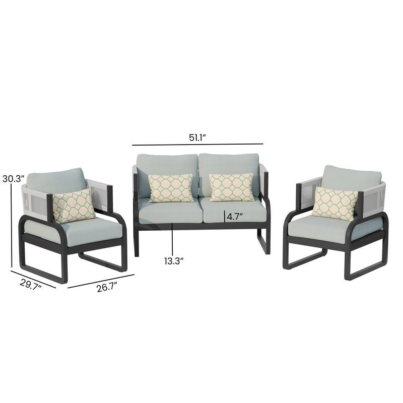 Corvus Rocio 3-piece Outdoor Acacia Conversation Set with Sunbrella Pillows
