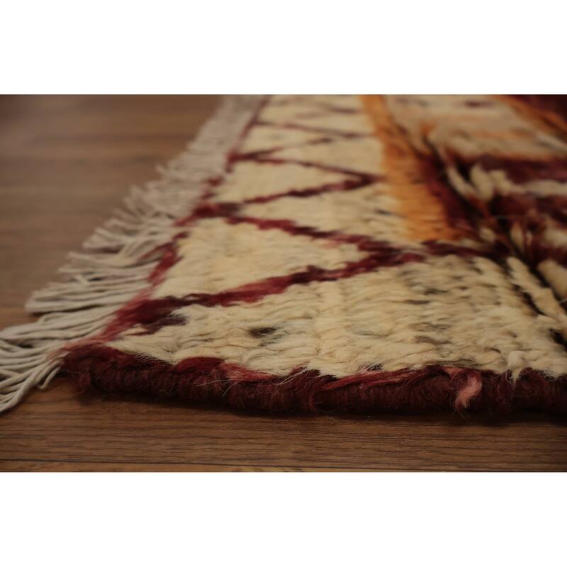 Hand Knotted Oriental 100% Wool Carpet Modern Tribal Red Moroccan Area Rug - 9' 10'' X 8' 3''