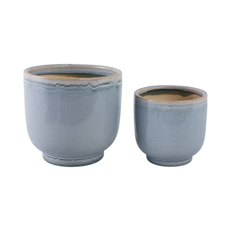 Stoneware Planters Drainage Holes and Glossy Glazed Finish (Set of 2)