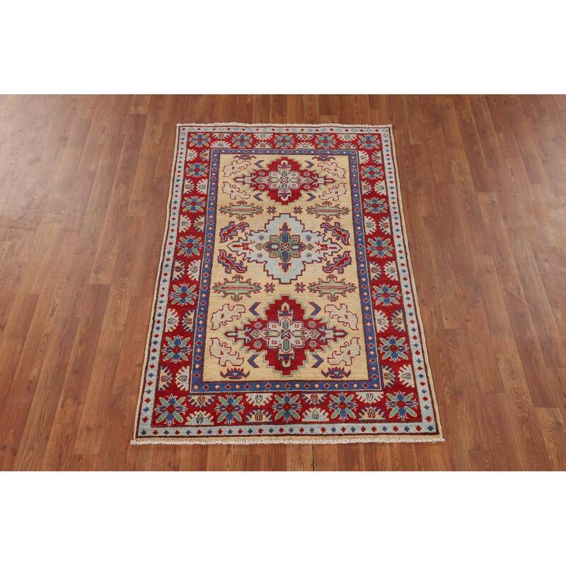 Geometric Kazak Accent Rug Handmade Traditional Wool Carpet - 3'3" x 5'1"