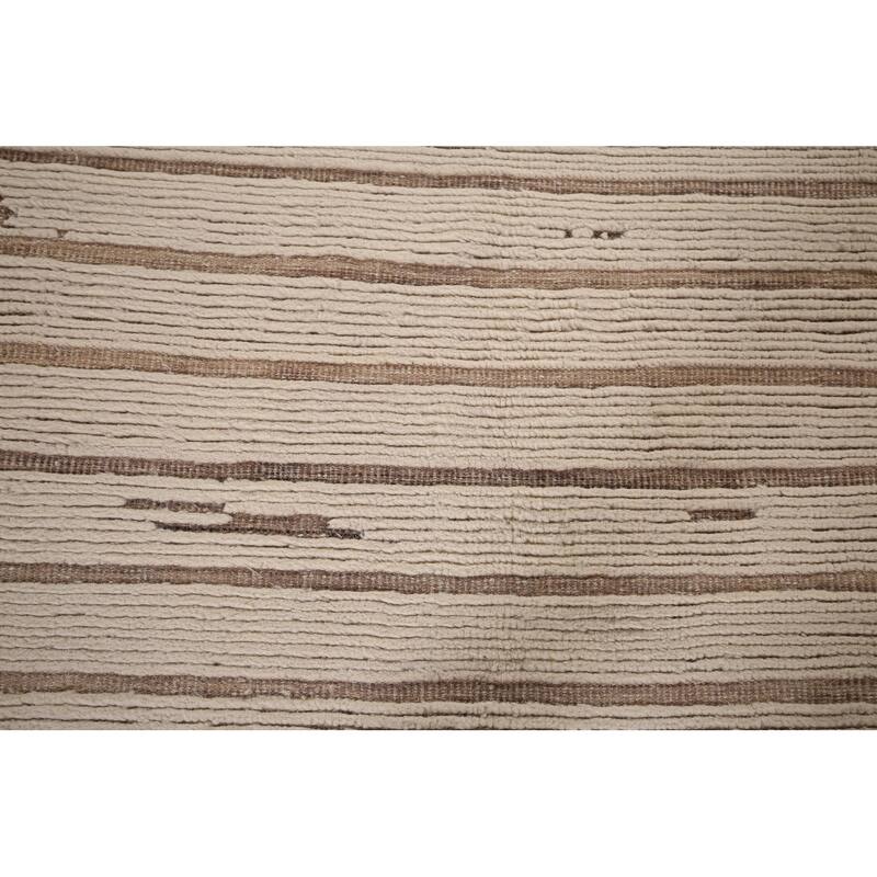 All-Over Striped Moroccan Large Area Rug Hand-Knotted Wool Carpet - 12'8"x 20'3"