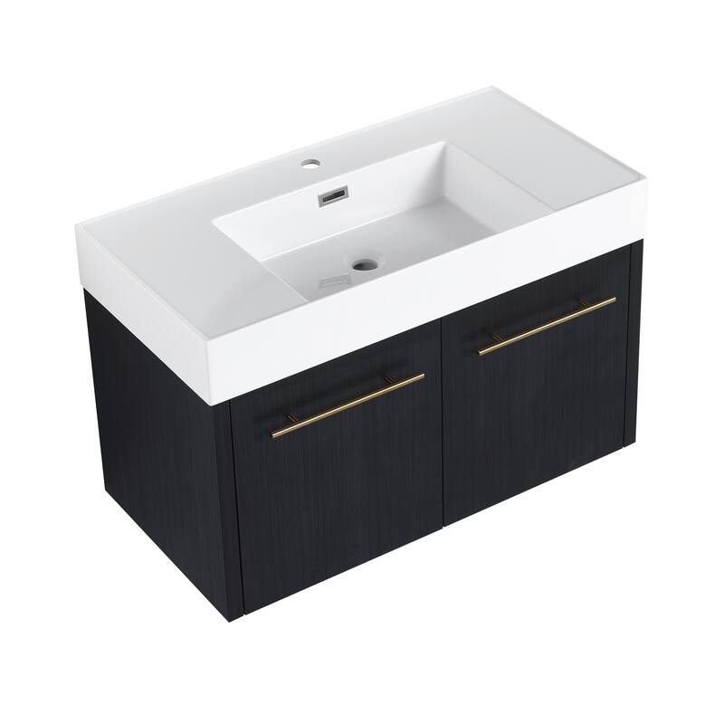 GDFStudio - Blair Wall-Mounted Bathroom Vanity with Thick-Edge Resin Sink
