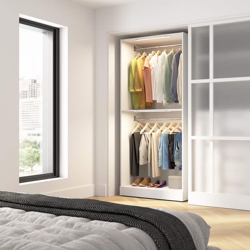 Bestar Florence 36W x 25D Double Hanging Closet System with LED Light - White
