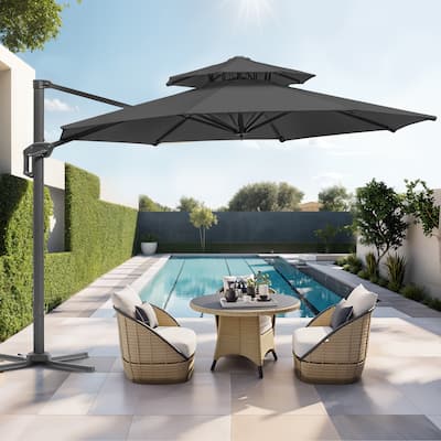 12FT Offset Patio Cantilever Umbrella with 360° Rotation