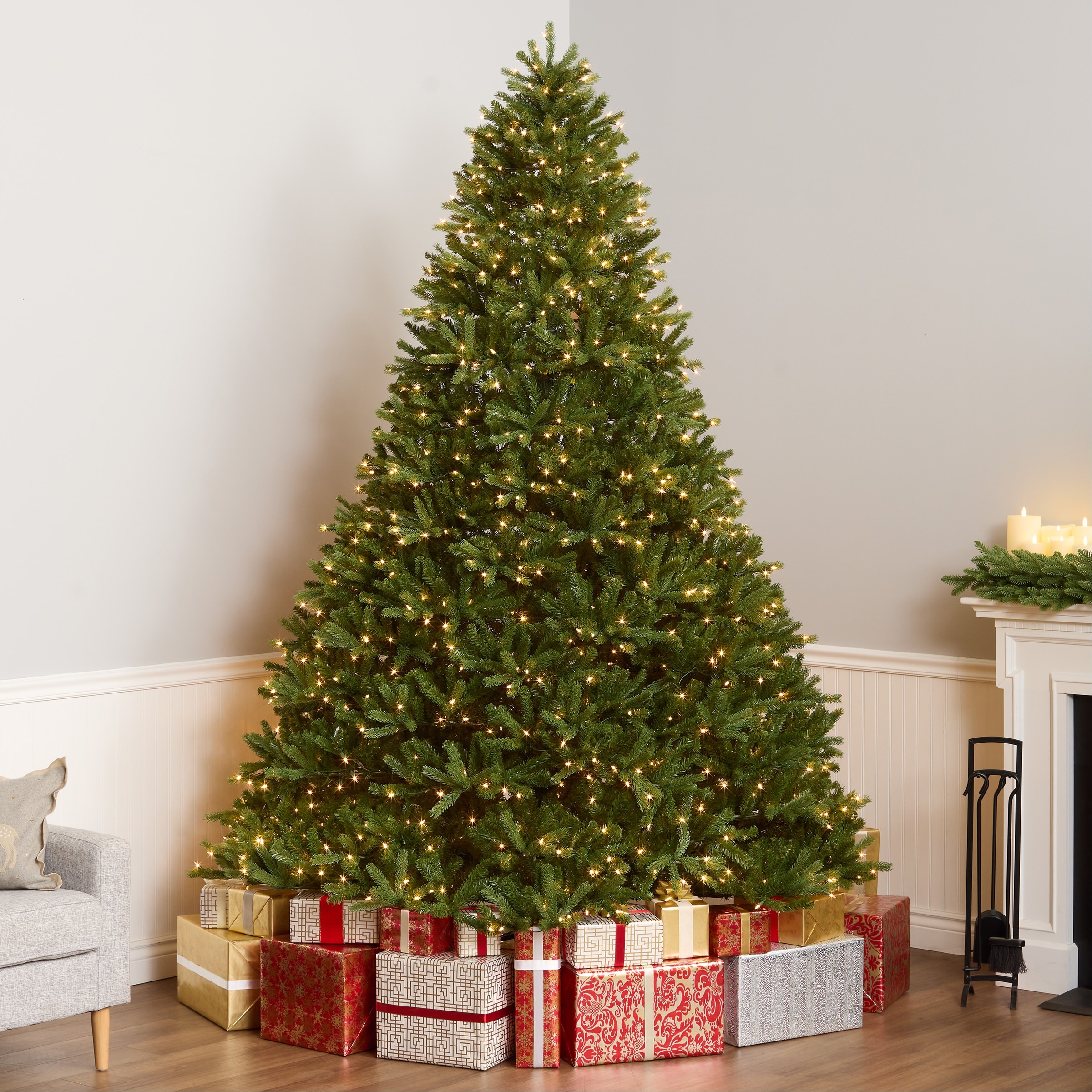 National Tree Company 9 ft Pre-Lit Jersey Fraser Fir Full Artificial Christmas Tree, 1,500 Clear Lights, 4,804 Tips - 9 Foot
