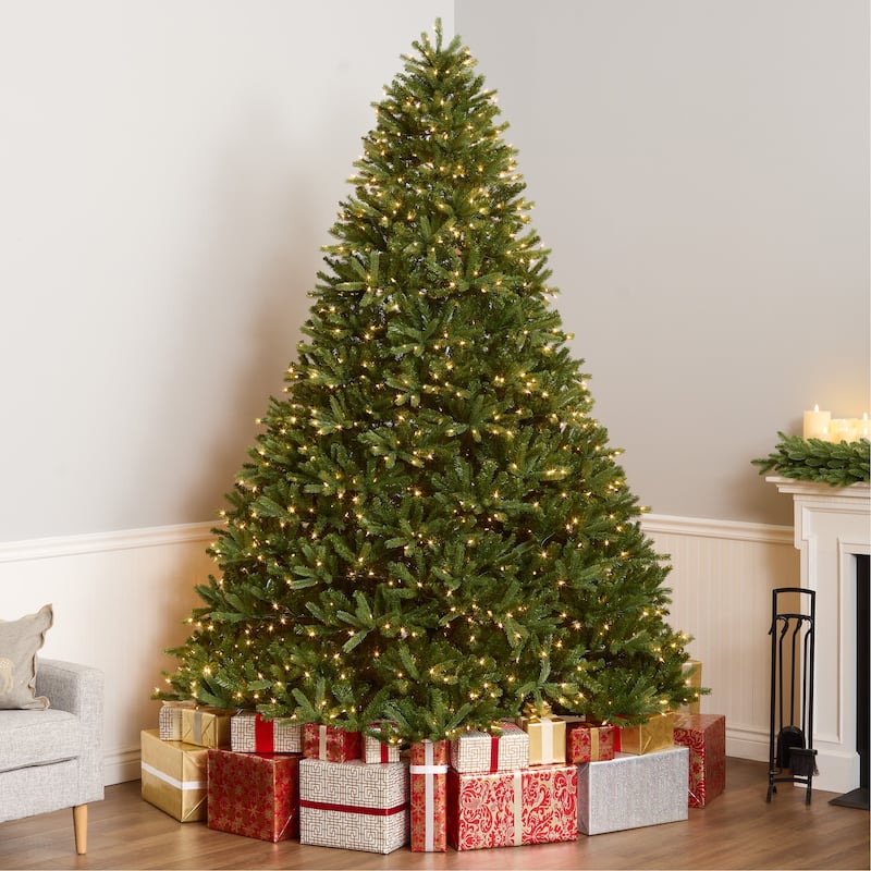 National Tree Company 9 ft. Feel Real Jersey Fraser Medium Fir Hinged Tree, 1500 Clear Lights - 9 Foot