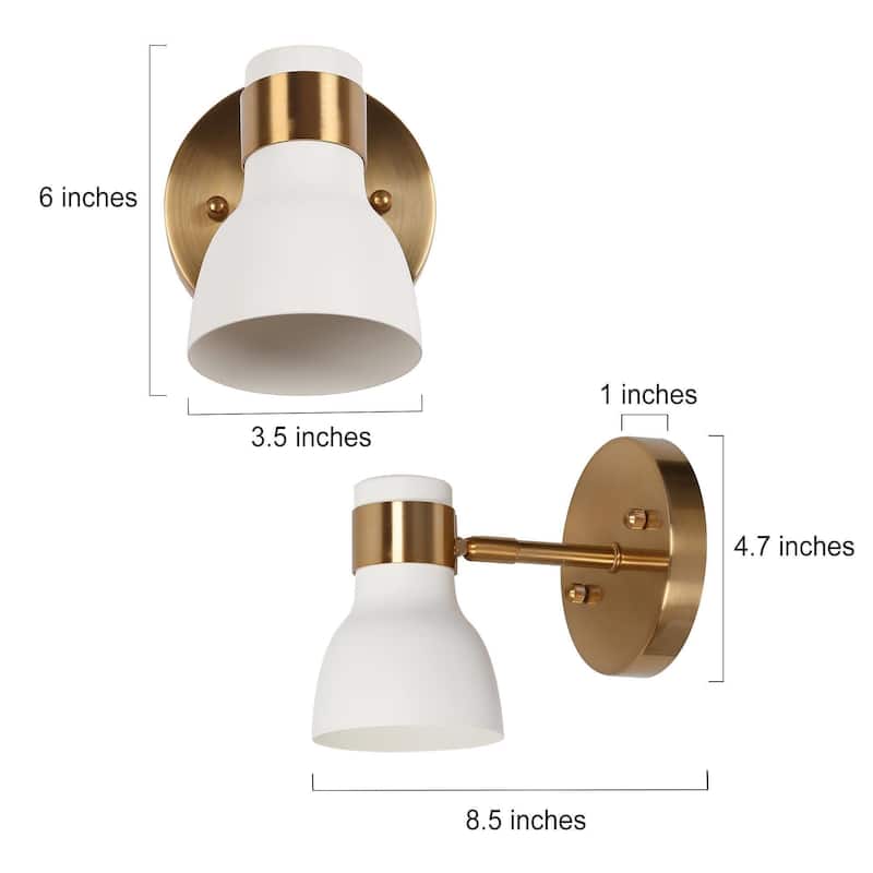 Mid-Century Modern 1-Light White Gold Wall Sconce Lighting Metal Bathroom Vanity Light - 4.7" L x 8.5" W x 6" H