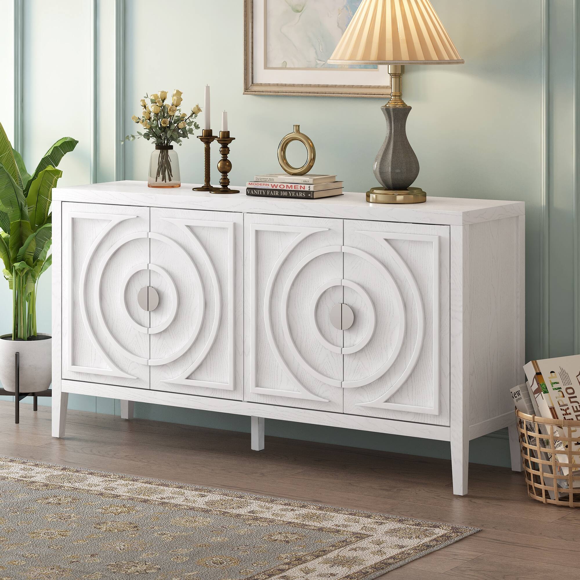 Living Room Sideboard Storage with Circular Groove Design On