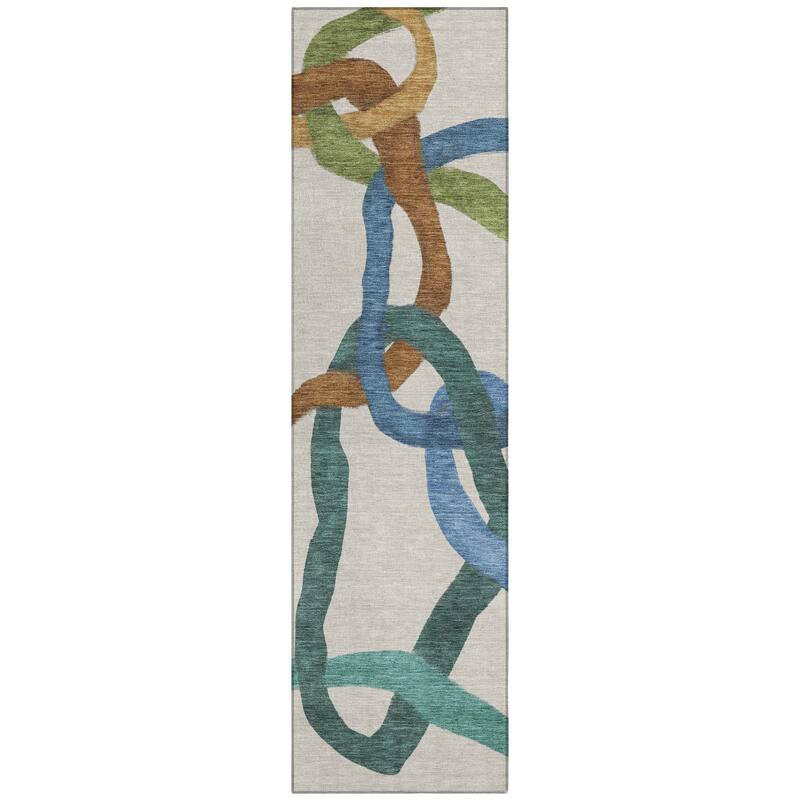 Machine Washable Indoor/ Outdoor Abstract Links Chantille Rug