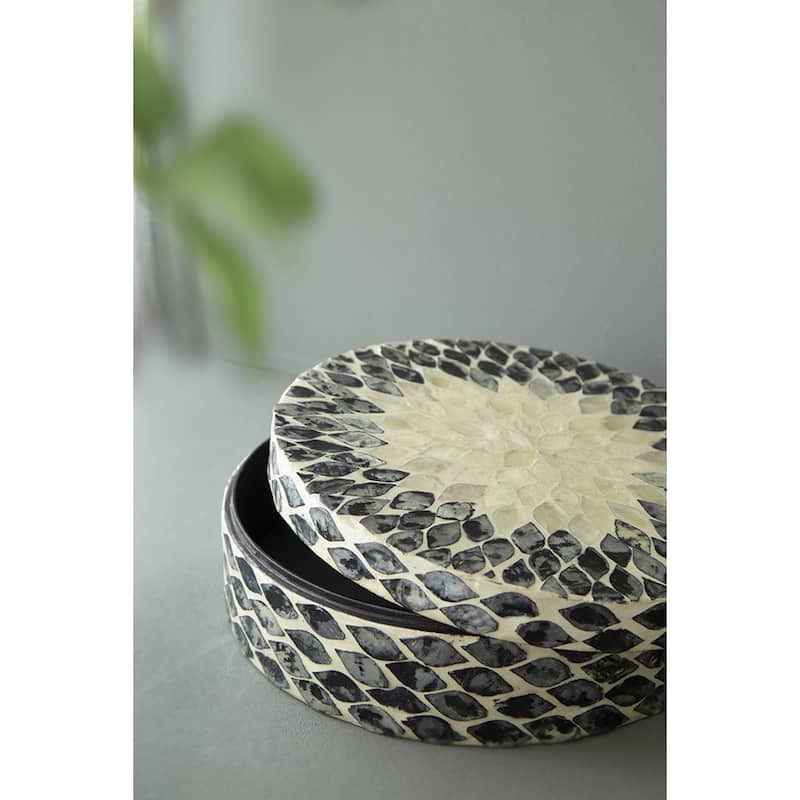 Mosaic Tile Floral Design Box with Lid - 10" - Black and White