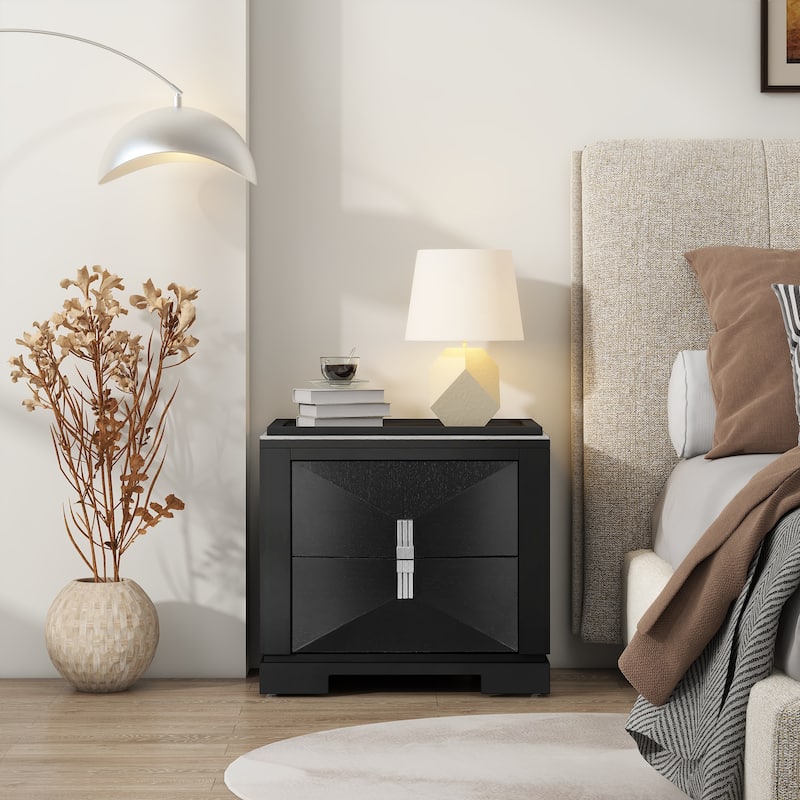 Black Sofa Side Table End Table with Storage Drawers, Nightstand File Cabinet Dressing Table Lamp Table - Black