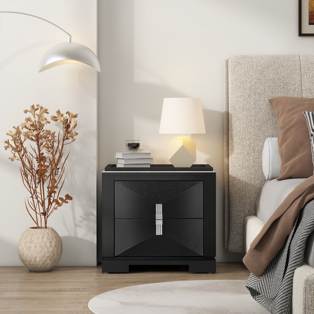 Black Sofa Side Table End Table with Storage Drawers, Nightstand File Cabinet Dressing Table Lamp Table
