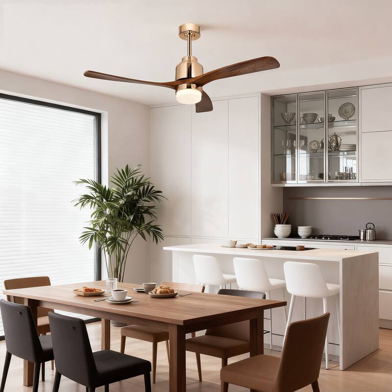 Matte Black/Gold 52 in. Integrated LED Indoor 3-Blade Ceiling Fan with Wood Blades, 6-Speed Remote Control