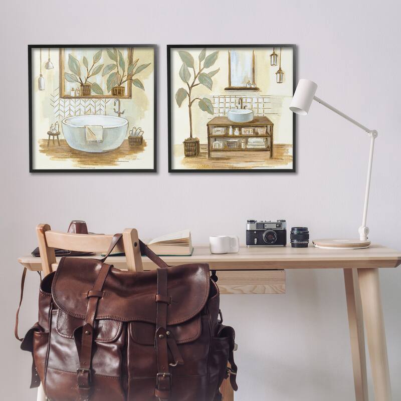 Stupell Sage Green Bathroom Interiors Traditional Plants, 2pc Multi Piece Framed Wall Art Set12 x 12