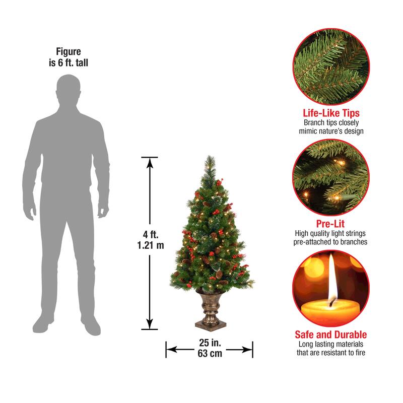 National Tree Company 4 ft. Crestwood Spruce Entrance Tree with Clear Lights - 4 Foot