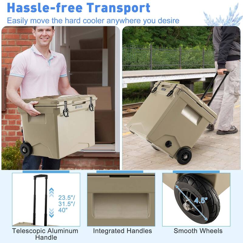 42 Qt Portable Cooler Roto Molded Ice Chest with wheels Handle