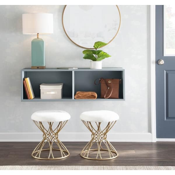 Shop Jasmine Glam Gold Vanity Stool Overstock 31099081 White Plush Fabric