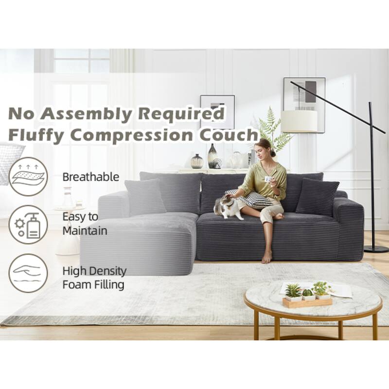 Roomfitters Modular Sectional Sofa L-Shape Cloud Couch with Oversized Left Facing Chaise, Memory Foam 2-Seat Sofa