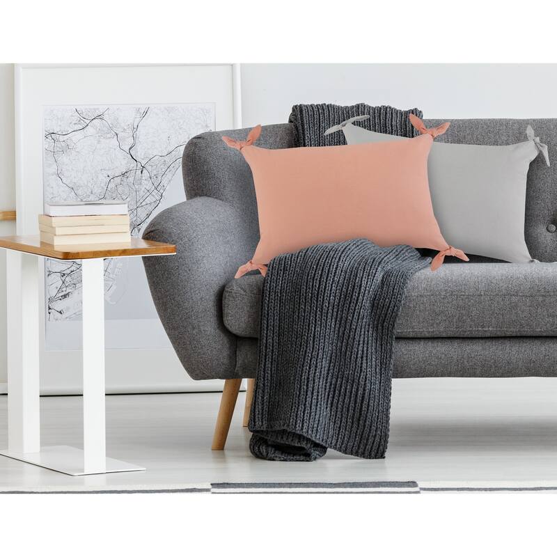 Sevita Solid Pink Corner Tie Throw Pillow