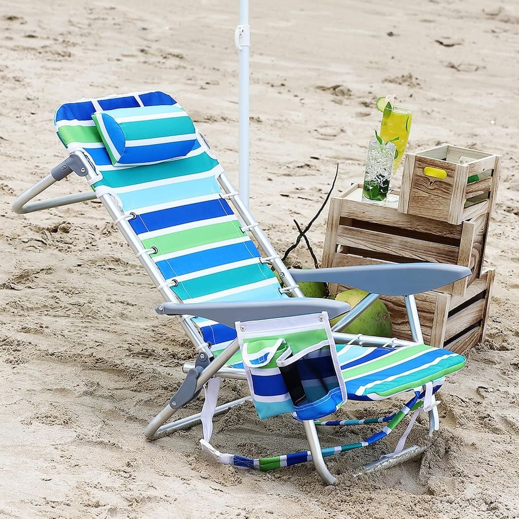 Portable Folding Backpack Beach Chair for Travel, Camping, and Beach - N/A