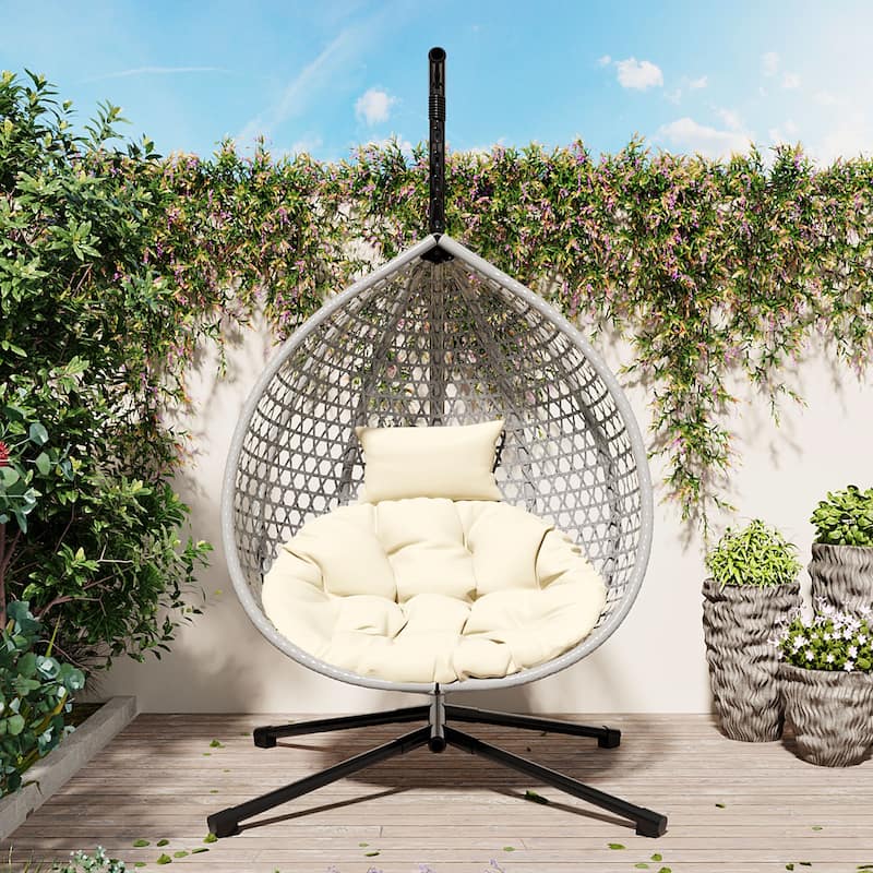 Versatile Hanging Egg Chair for Indoor and Outdoor Use - Gray+Beige