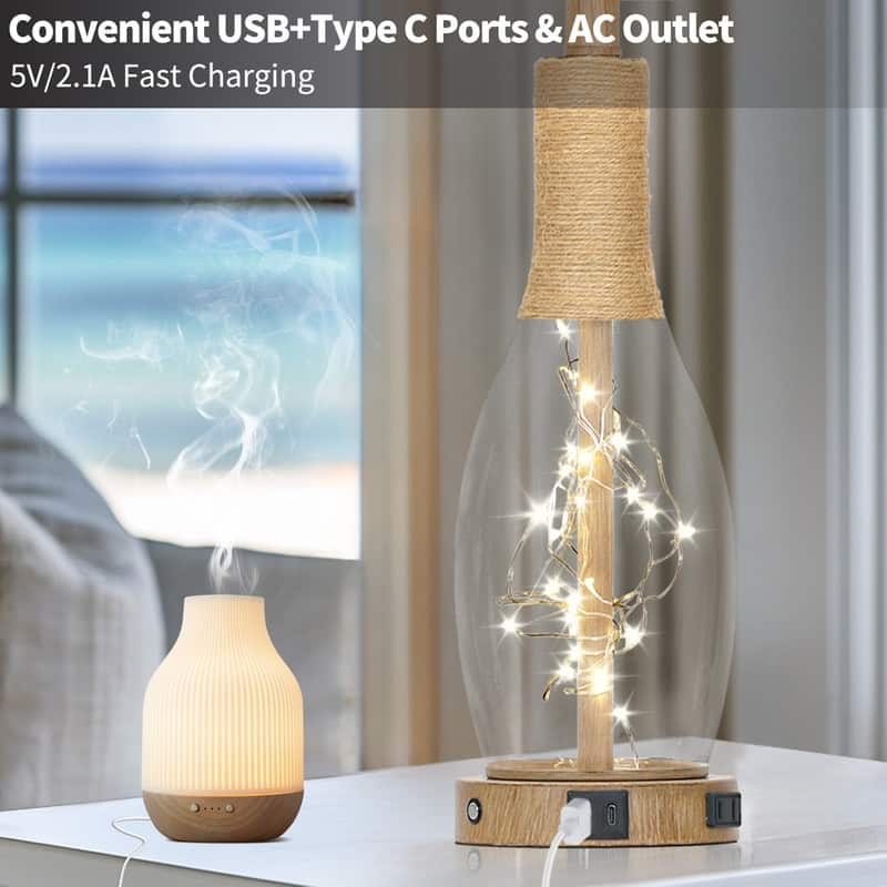 Set of 2, 30-Inch Table Lamps with USB & Type-C Ports, AC Outlet, and Touch Control - 12.5'' x 12.5'' x 28''