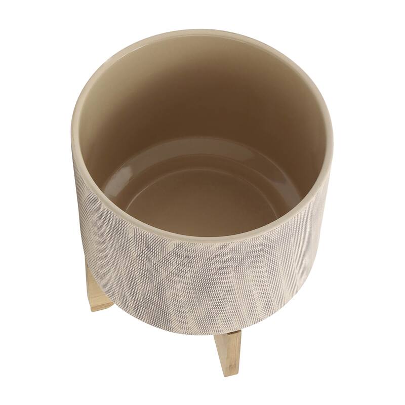 Sagebrook Home Modern Neutral Tan Ceramic Planter with Mesh Design on Stand