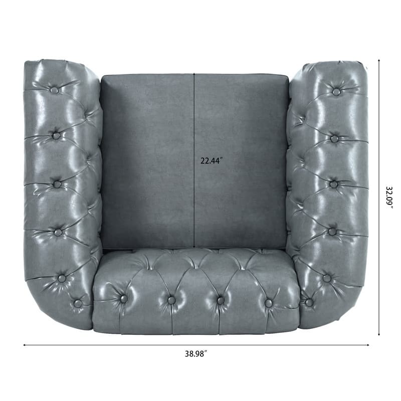 PU Leather Accent Chair,Classic Tufted Chesterfield Sofa For Living Room,Grey