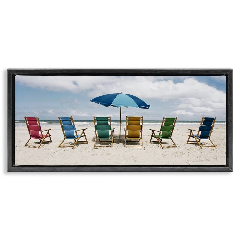 Stupell Colorful Beach Chairs Framed Floater Canvas Wall Art Design By Natalie Carpentieri - 31 x 14 - Black