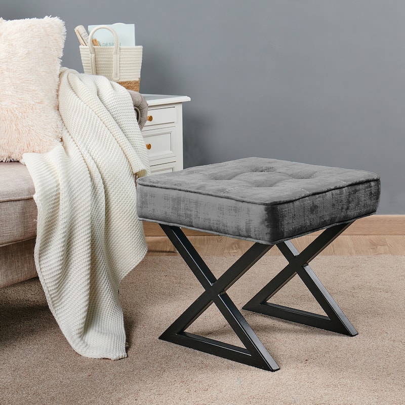 Textured Velvet Ottoman Vanity Stool 18"X18"X17"