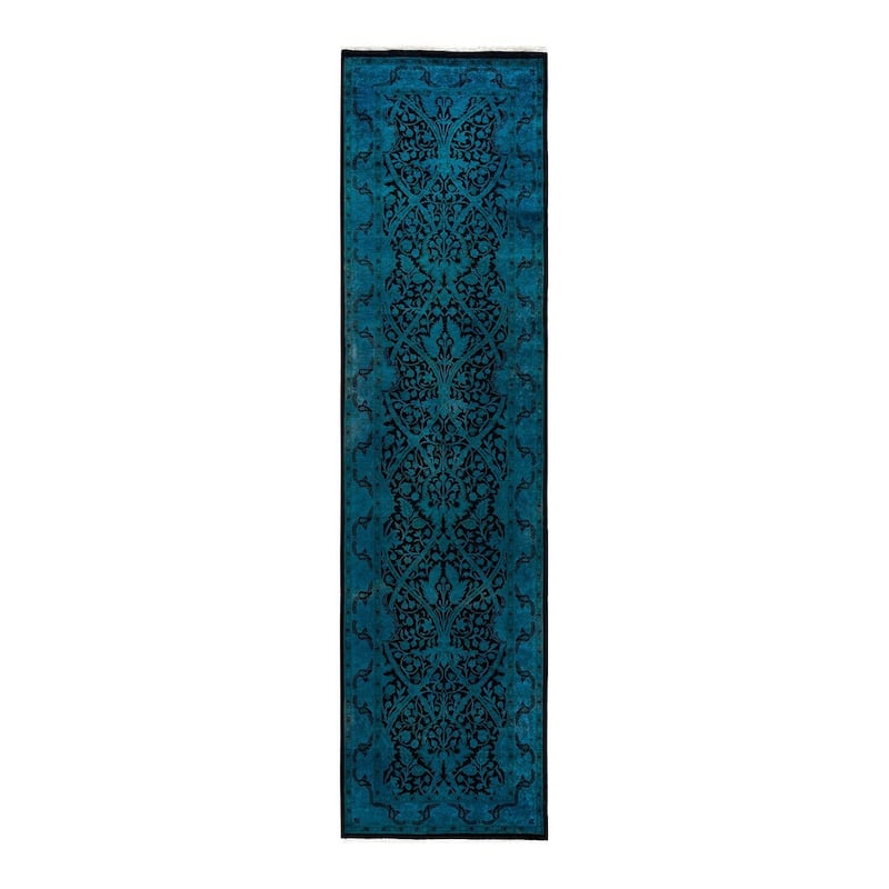 Fine Vibrance, One-of-a-Kind Hand-Knotted Runner Rug - Black, 2' 6" x 9' 10" - 2' 6" x 9' 10"