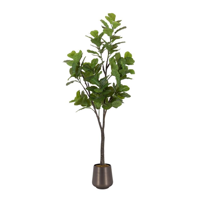 Kate and Laurel Fidmont Faux Fiddle Fig Tree - 6ft - Dark Silver
