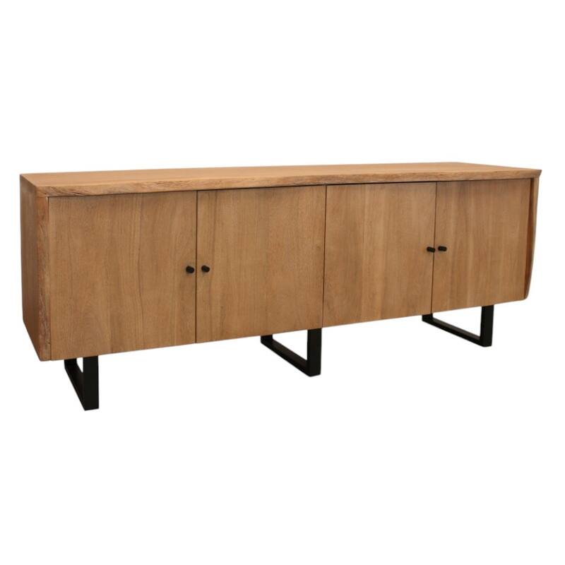 HomeRoots 80" Natural Distressed Solid Wood Live Edge Credenza With Four Doors - 80.00 in. x 30.00 in. x 18.00 in.