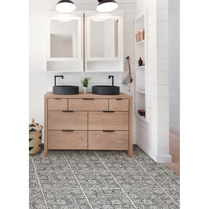 FloorPops Charcoal Reo Peel & Stick Floor Tiles