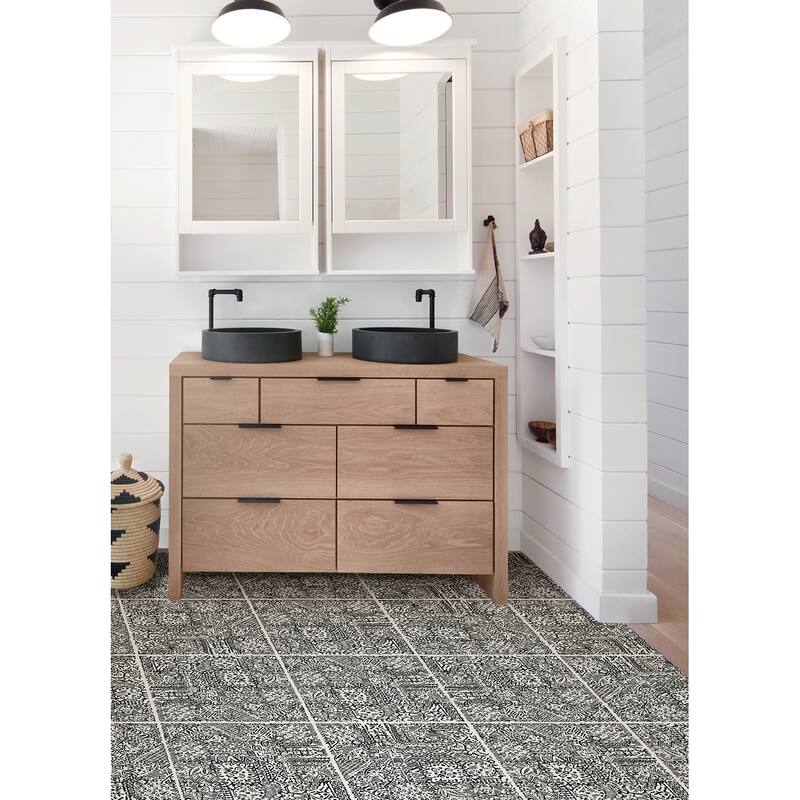 FloorPops Charcoal Reo Peel & Stick Floor Tiles