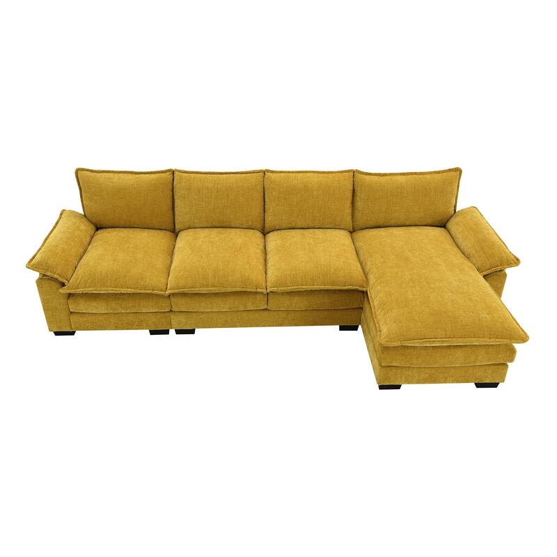 Chenille Upholstered Sectional Sofa with Chaise and Storage Pockets, 5 Seat Lounge Cloud Couch L-shaped Recliner Couches