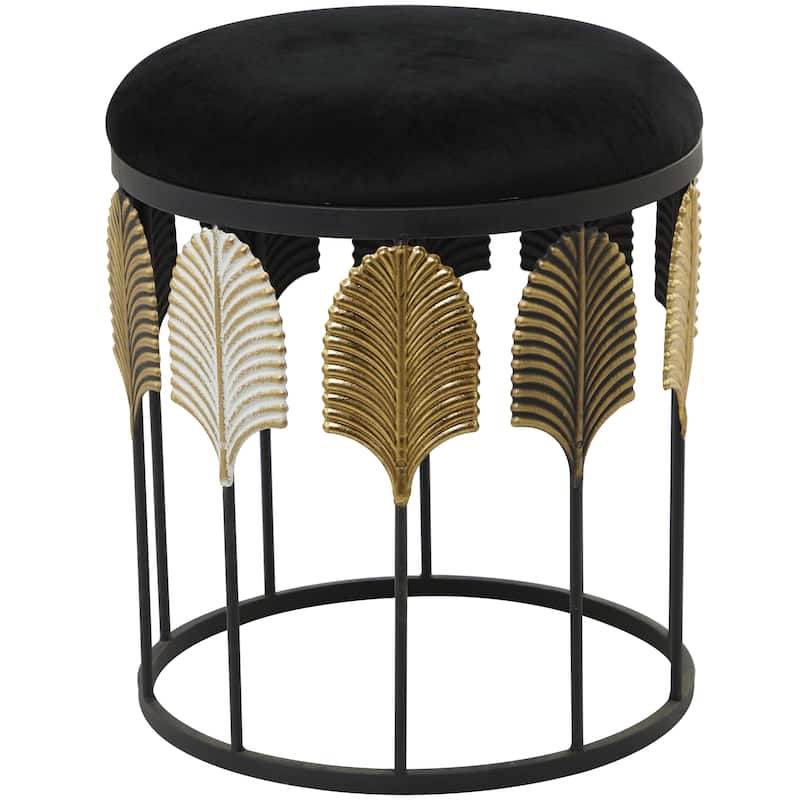 Metal Leaf Embossed Accent Table with Hollow Center - Black - Roche River Decor