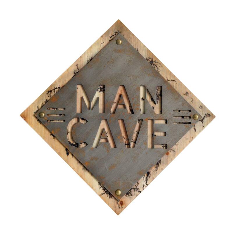 HomeRoots 19" X 18" Brown And Silver Man Cave Wood Wall Decor