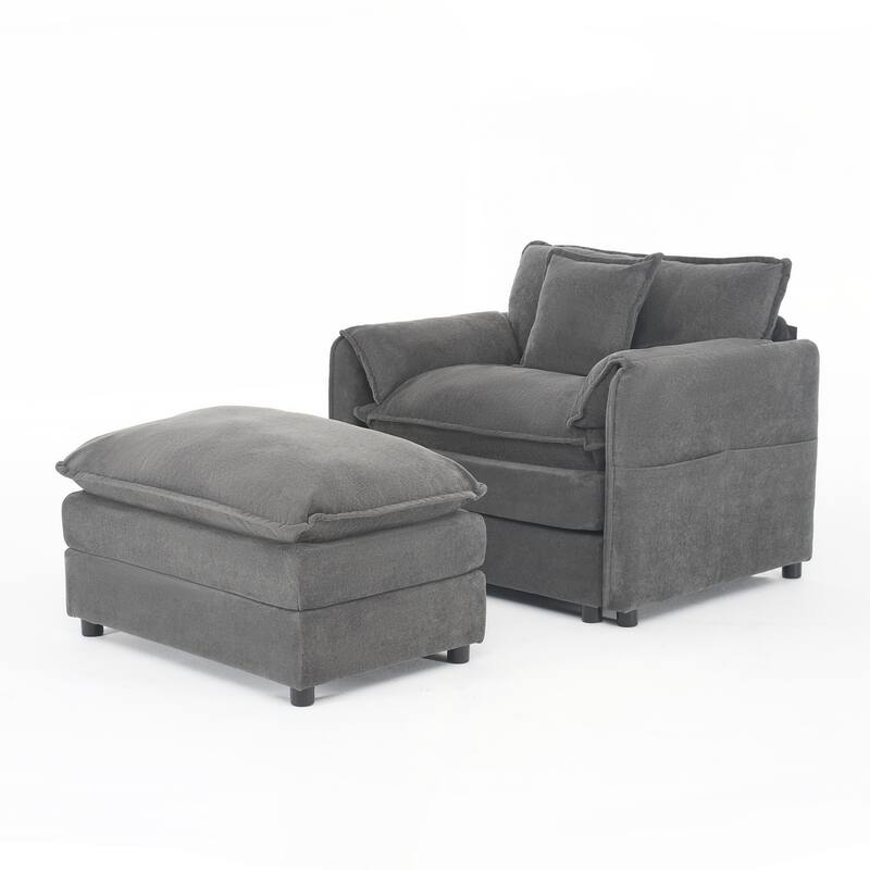 Chair with Movable Ottoman for Living Room or Bedroom