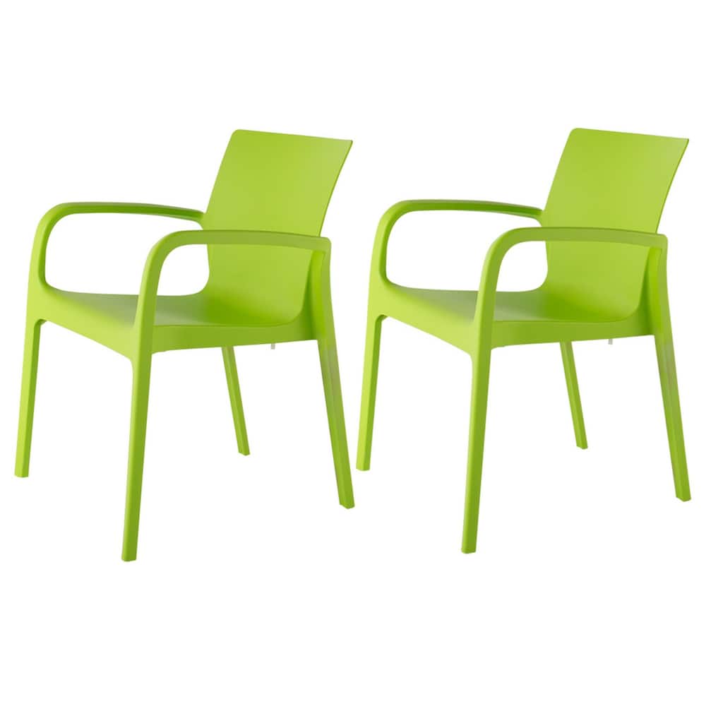 HomeRoots Set of Two Green Heavy Duty Plastic Outdoor Stacking Dining Chairs