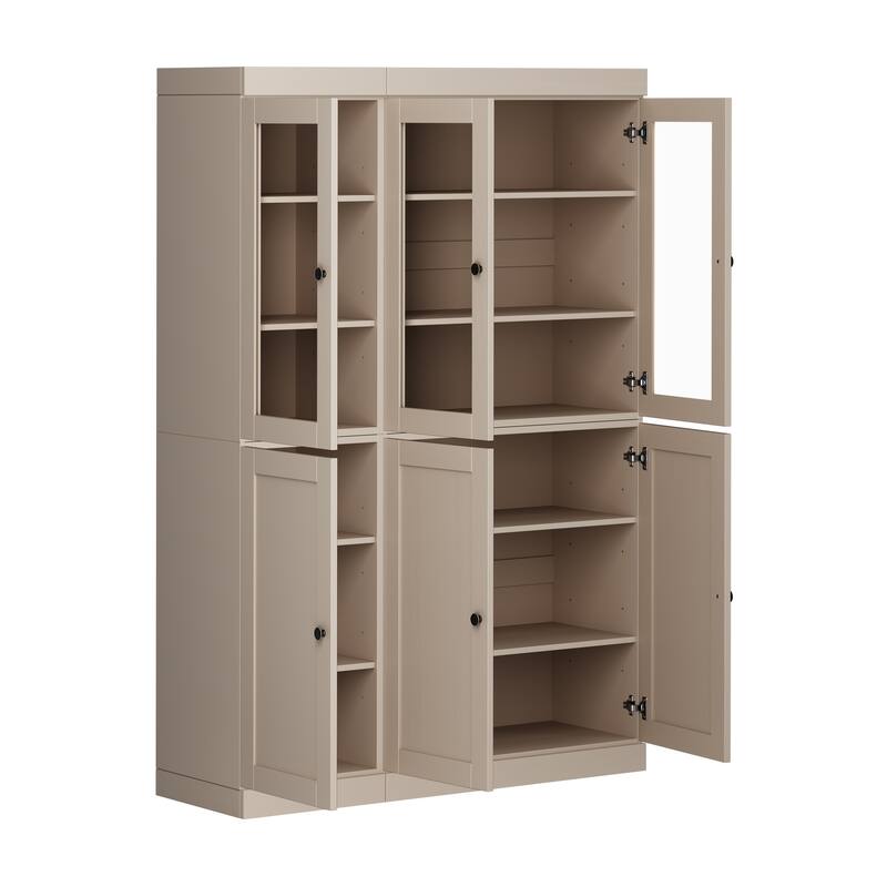 Palace Imports 100% Solid Wood 48.5" Pantry Cabinet with Clear Glass, Shaker Doors and Adjustable Shelves