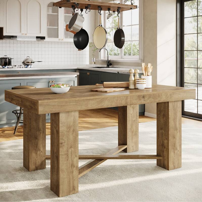 55" Kitchen Island Table, Counter Height Farmhouse Prep Table