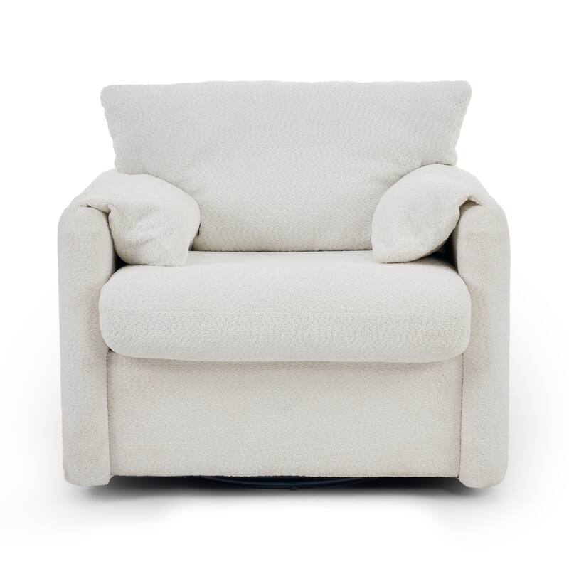 360° Swivel Accent Chair - Chenille, Ergonomic, Ivory White
