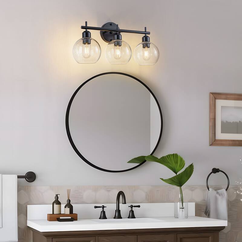Starsky Modern 3-Light Dimmable Vanity Light with Seeded Glass Globes