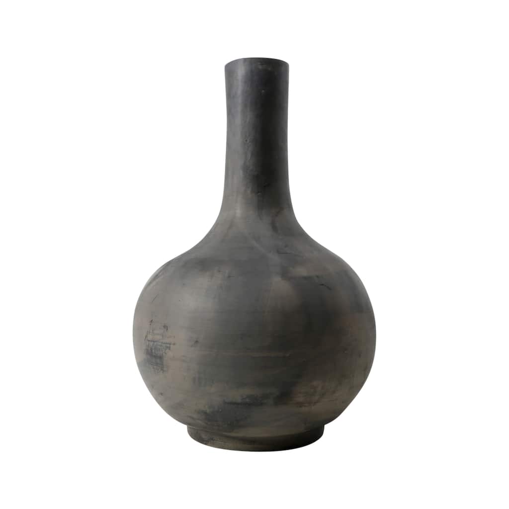 Artissance Earthy Gray Globular Pottery Vase, 16.5 Inch Tall